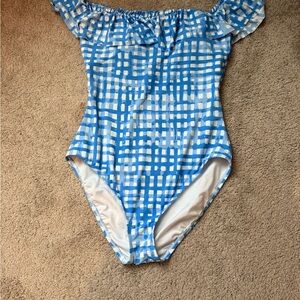 Lilly Pulitzer Blue and White Gingham Ruffle Swimsuit